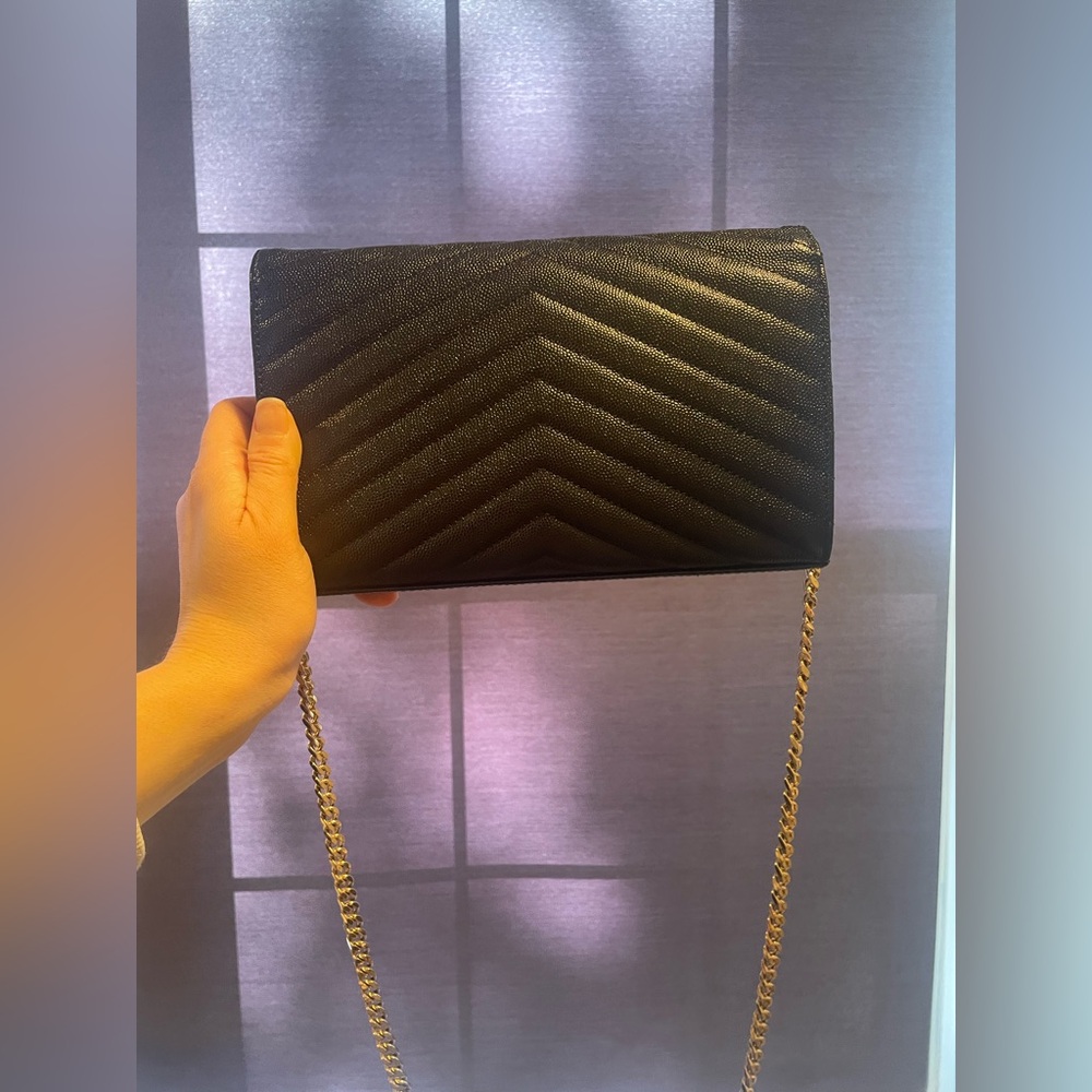 Yves Saint Laurent Black Clutch with Gold Chain - Picture 11 of 14